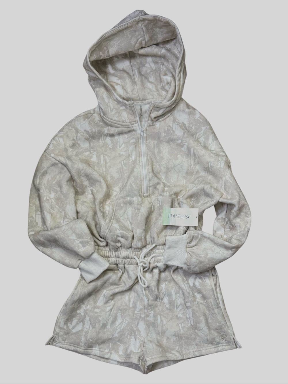 NWT Altar'd State AS Revival White Gray Camo Hooded Sweatshirt Lounge Romper S